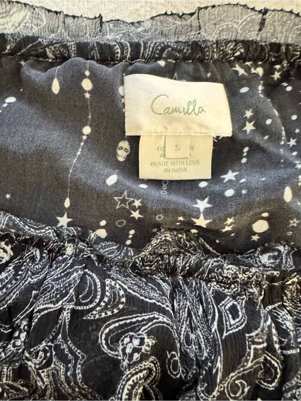 Camilla Black & White Printed Blouse with Celestial and Paisley Motifs